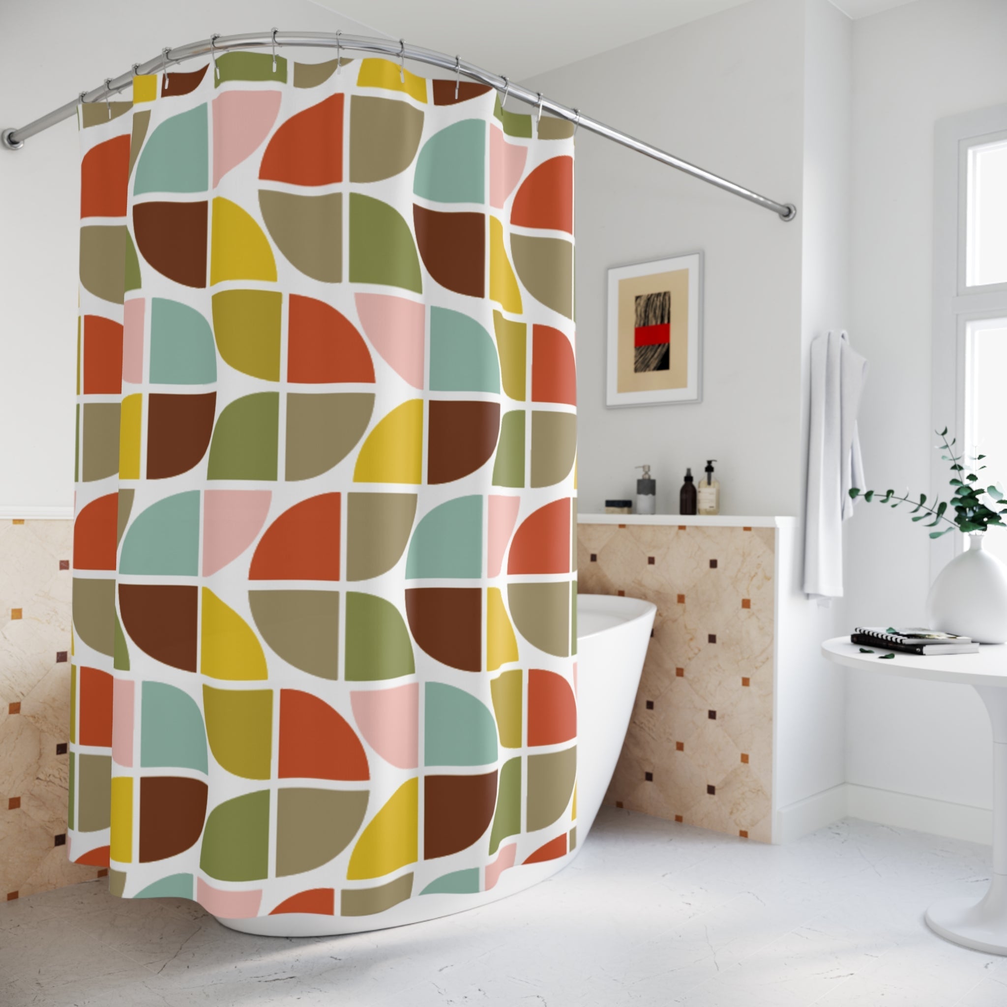 Kate McEnroe New York Retro 70s Geometric Shower Curtain Mid Century Modern Abstract Bath DecorShower Curtains58646035820297214736