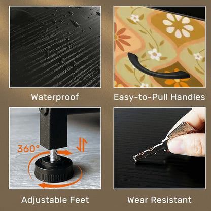 Kate McEnroe New York Retro 70s Groovy Boho Ogee Daisy Floral 4 Drawer DresserDressersBDJZGc83Cy