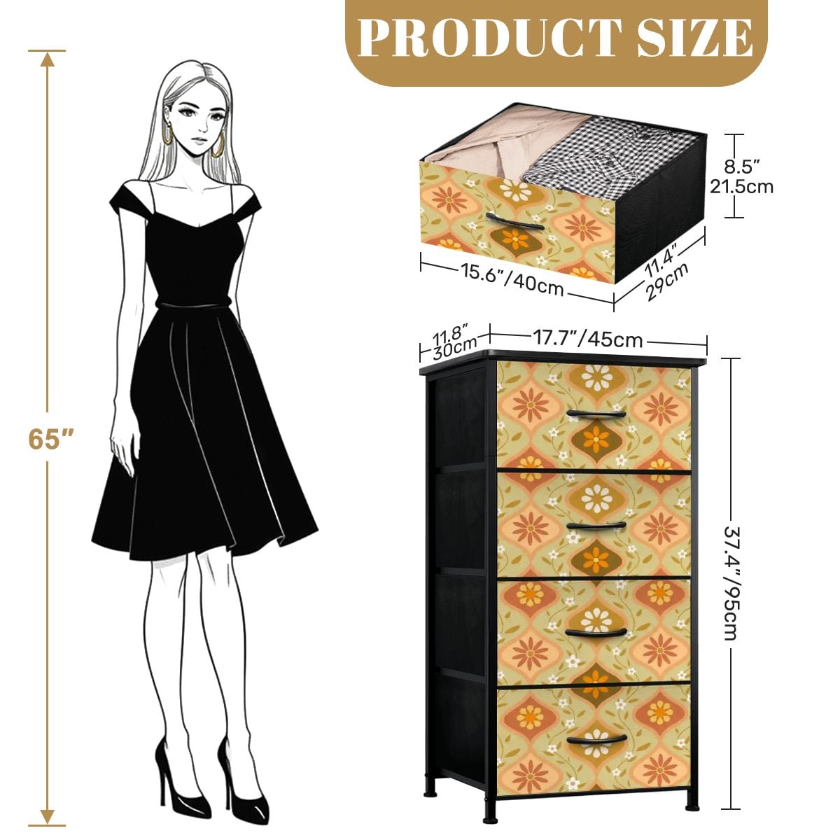 Kate McEnroe New York Retro 70s Groovy Boho Ogee Daisy Floral 4 Drawer DresserDressersBDJZGc83Cy