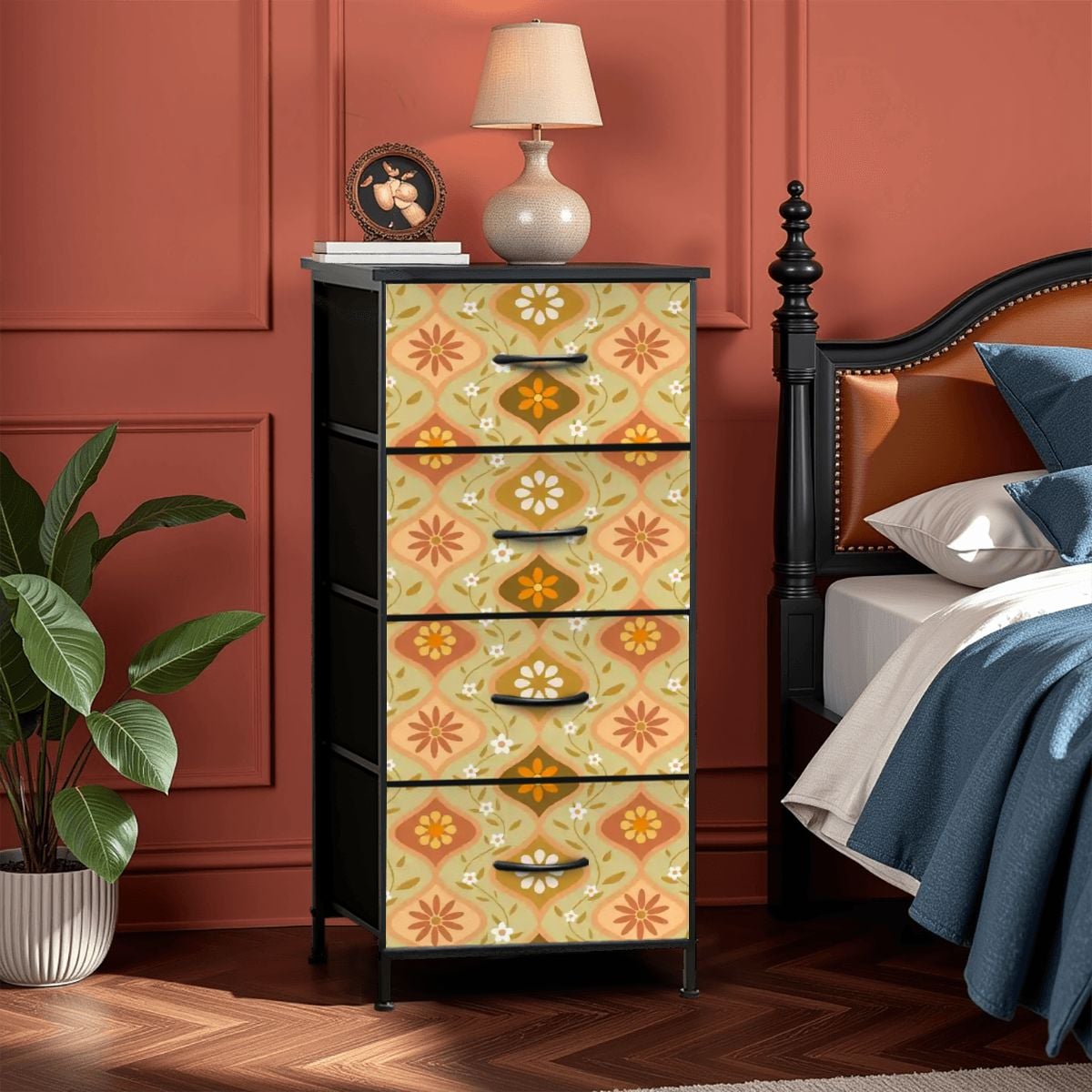 Kate McEnroe New York Retro 70s Groovy Boho Ogee Daisy Floral 4 Drawer DresserDressersBDJZGc83Cy