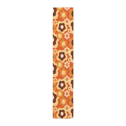 Kate McEnroe New York Retro 70s Groovy Floral Table Runner, Mid Century Modern Fall Dining AccentTable Runners17696211266409169193
