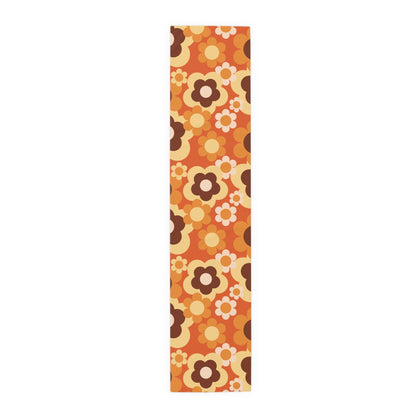 Kate McEnroe New York Retro 70s Groovy Floral Table Runner, Mid Century Modern Fall Dining AccentTable Runners17696211266409169193