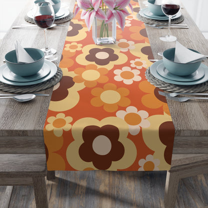 Kate McEnroe New York Retro 70s Groovy Floral Table Runner, Mid Century Modern Fall Dining AccentTable Runners17696211266409169193