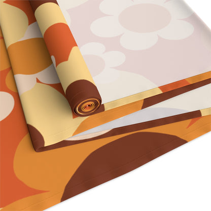 Kate McEnroe New York Retro 70s Groovy Floral Table Runner, Mid Century Modern Fall Dining AccentTable Runners17696211266409169193