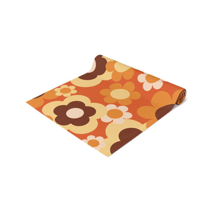 Kate McEnroe New York Retro 70s Groovy Floral Table Runner, Mid Century Modern Fall Dining AccentTable Runners17696211266409169193
