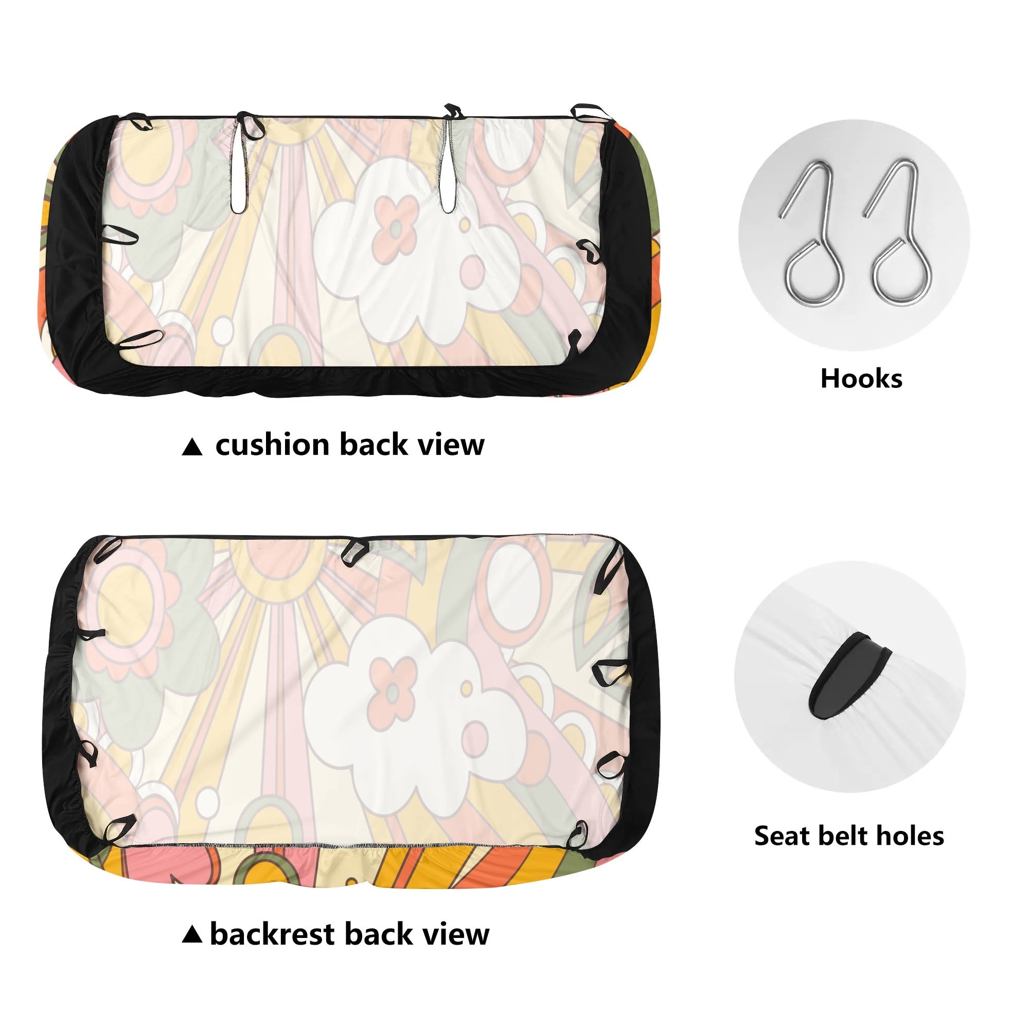 Kate McEnroe New York Retro 70s Groovy Funky Sunshine Rear Car Seat Cover Set of 2, Mid Century Modern Flower Power Seat ProtectorRear Car Seat CoversW1M7VDMY - 1