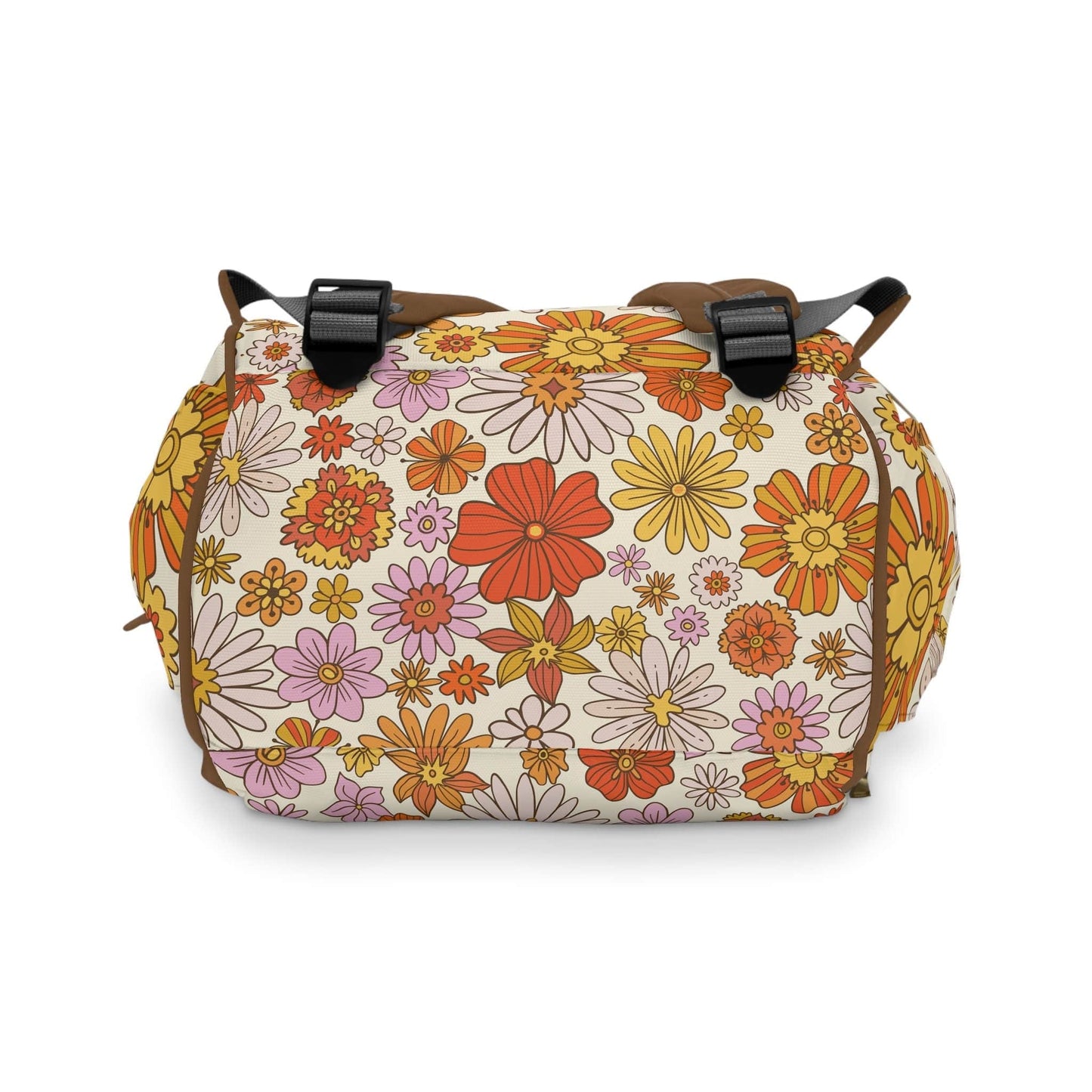 Kate McEnroe New York Retro 70s Groovy Hippie Flower Power Multifunctional Diaper Backpack, MCM Weekender Bag, Carry-on Luggage, Multipurpose Backpack Diaper Bags 30493279754033541251