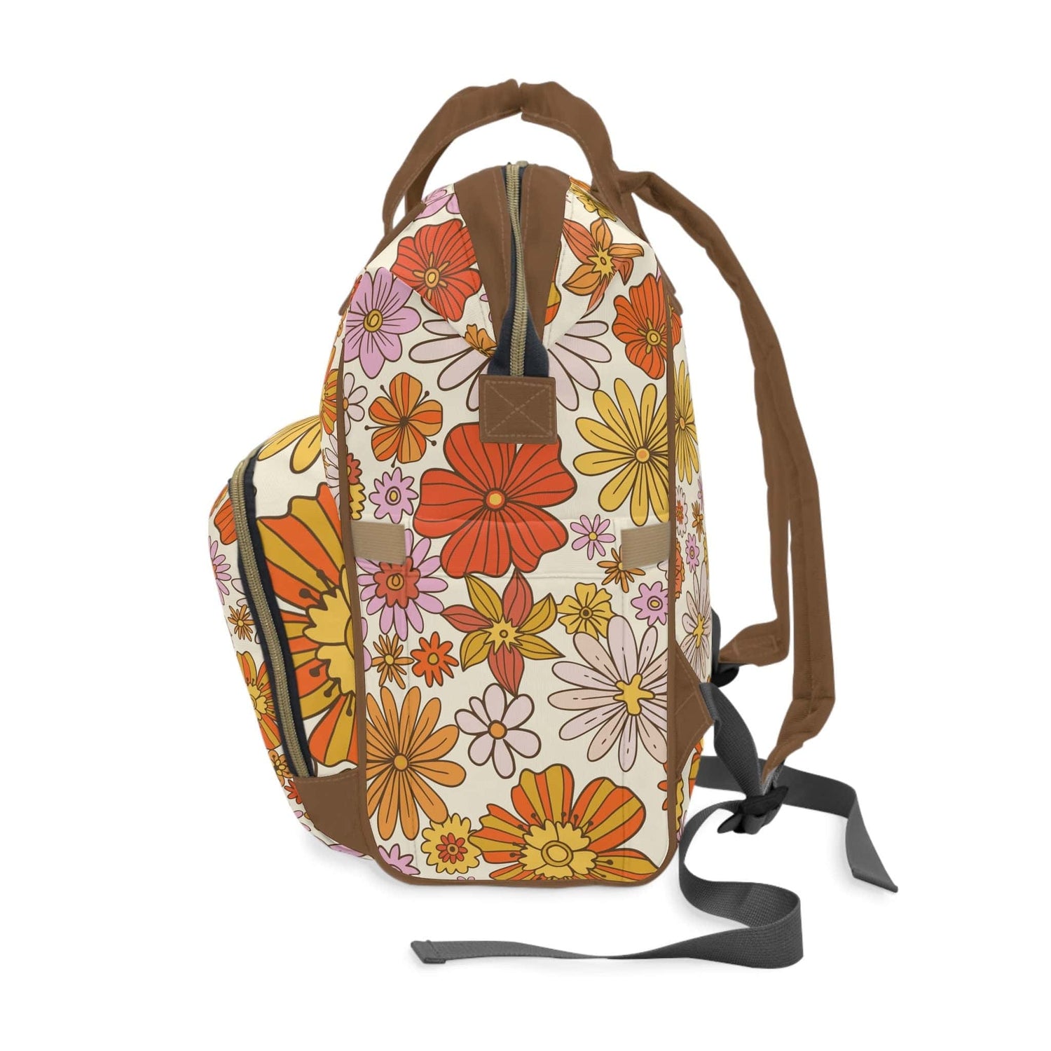 Kate McEnroe New York Retro 70s Groovy Hippie Flower Power Multifunctional Diaper Backpack, MCM Weekender Bag, Carry - on Luggage, Multipurpose BackpackDiaper Bags30493279754033541251