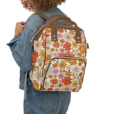 Kate McEnroe New York Retro 70s Groovy Hippie Flower Power Multifunctional Diaper Backpack, MCM Weekender Bag, Carry - on Luggage, Multipurpose BackpackDiaper Bags30493279754033541251