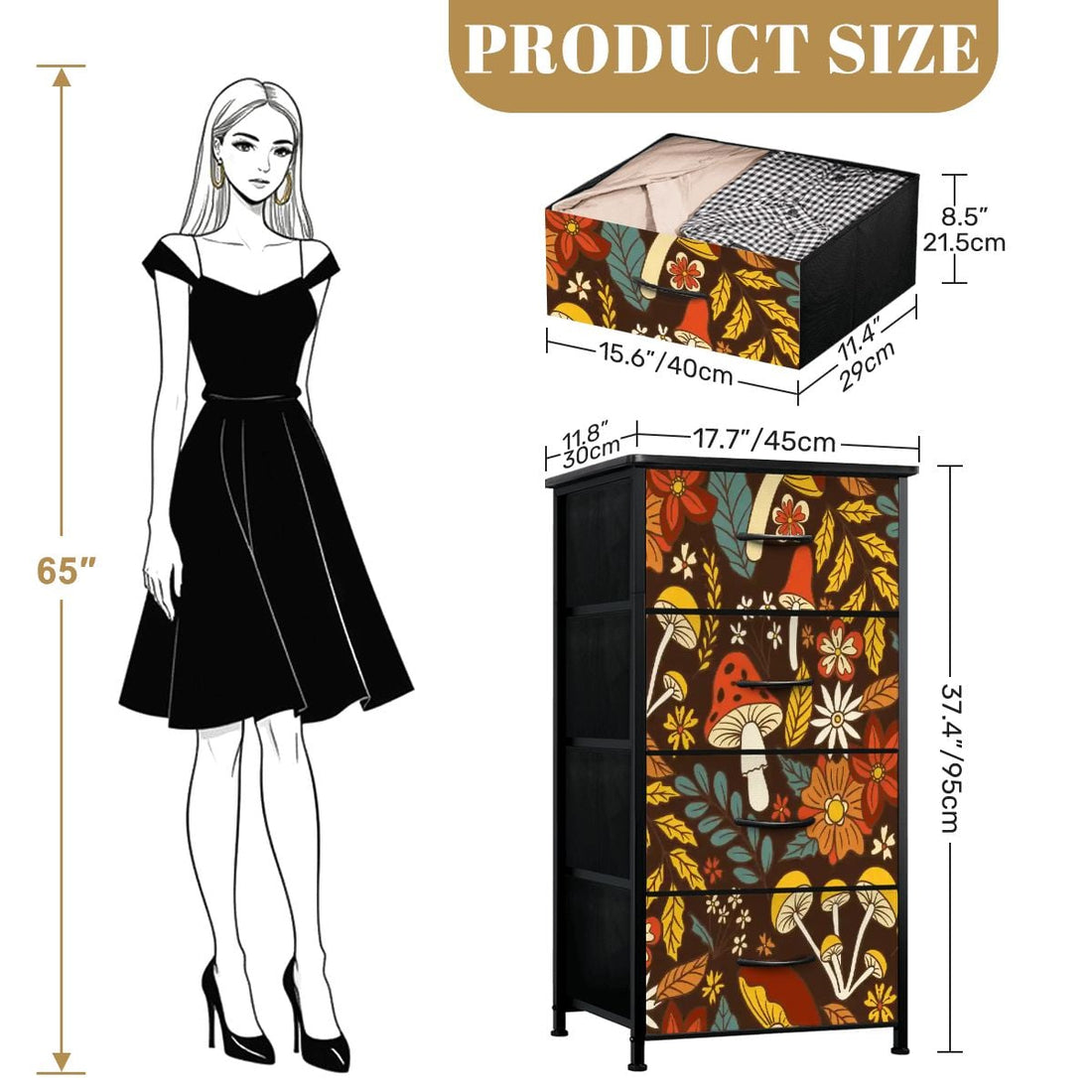 Kate McEnroe New York Retro 70s Merry Mushroom Floral Cottagecore 4 Drawer DresserDresserspOCaamqYJU