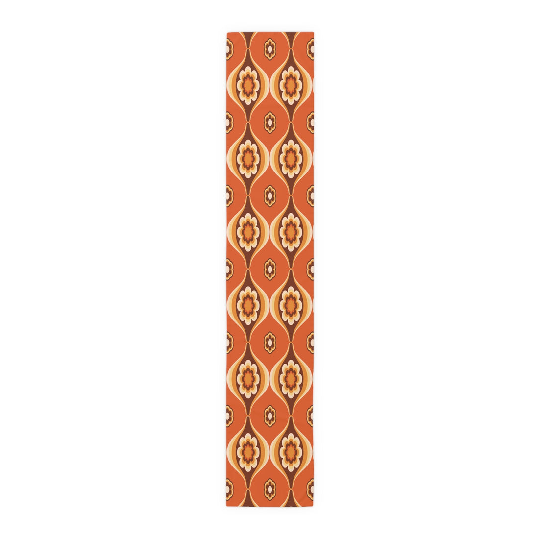 Kate McEnroe New York Retro 70s Mod Floral Table Runner, Mid Century Modern Orange Brown Dining AccentTable Runners11547702429488675937