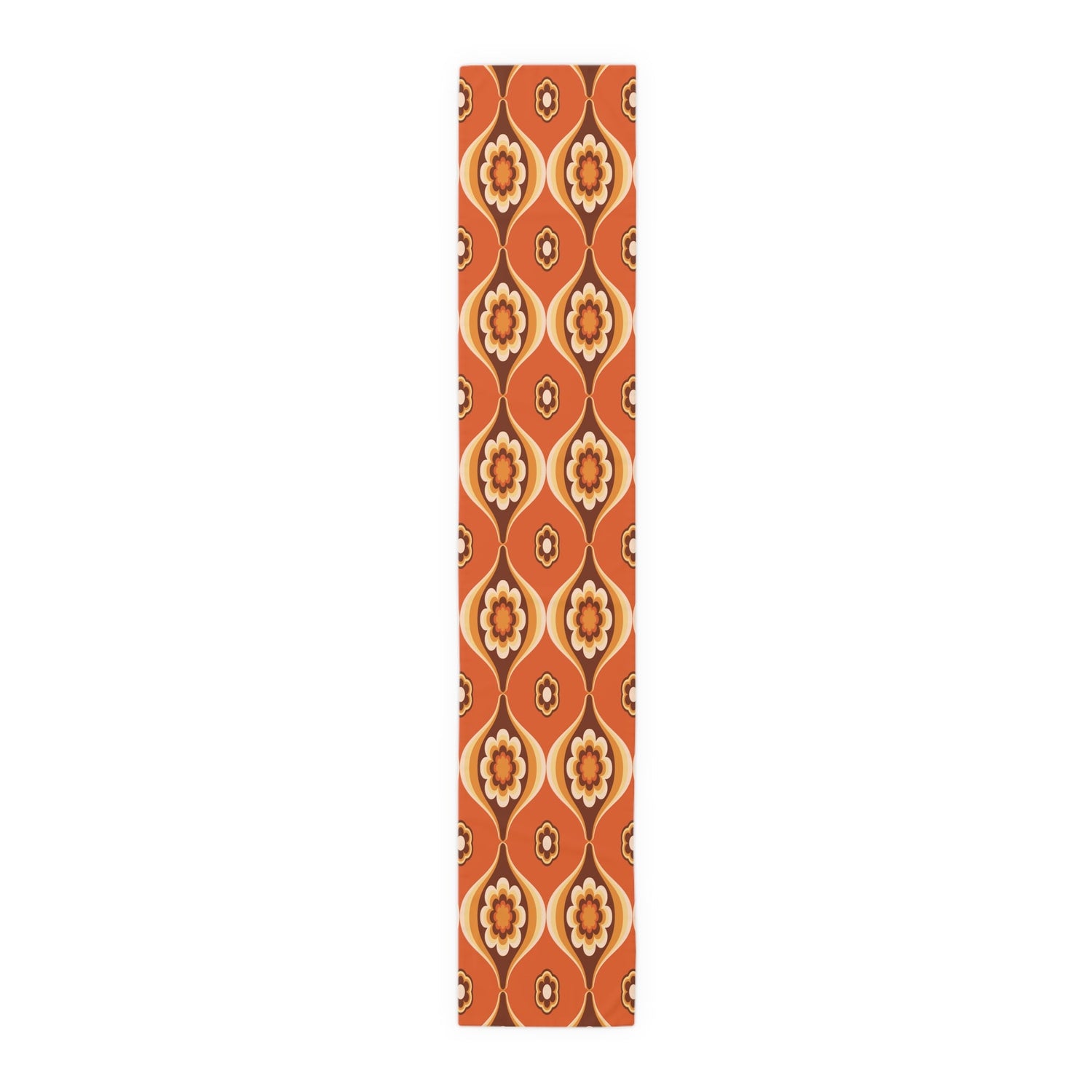 Kate McEnroe New York Retro 70s Mod Floral Table Runner, Mid Century Modern Orange Brown Dining AccentTable Runners11547702429488675937