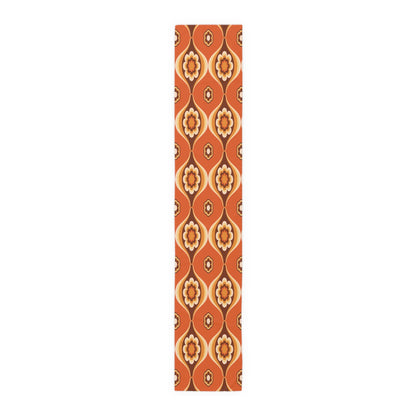 Kate McEnroe New York Retro 70s Mod Floral Table Runner, Mid Century Modern Orange Brown Dining AccentTable Runners11547702429488675937