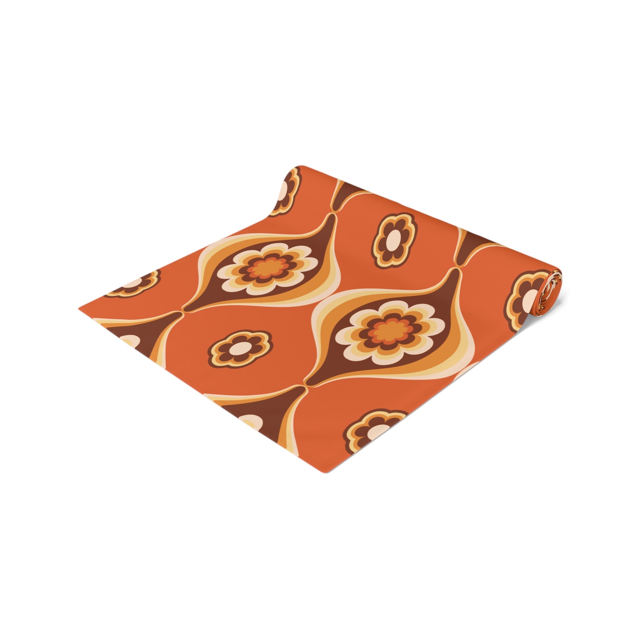 Kate McEnroe New York Retro 70s Mod Floral Table Runner, Mid Century Modern Orange Brown Dining AccentTable Runners11547702429488675937