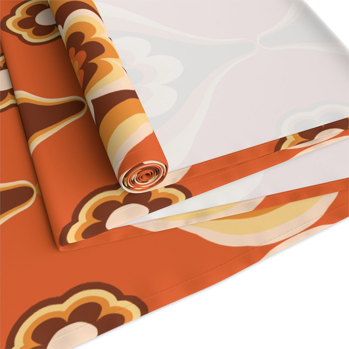 Kate McEnroe New York Retro 70s Mod Floral Table Runner, Mid Century Modern Orange Brown Dining AccentTable Runners11547702429488675937