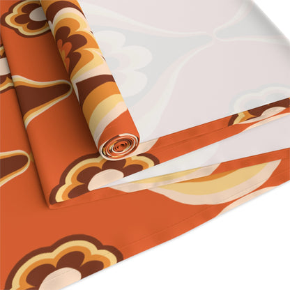 Kate McEnroe New York Retro 70s Mod Floral Table Runner, Mid Century Modern Orange Brown Dining AccentTable Runners11547702429488675937