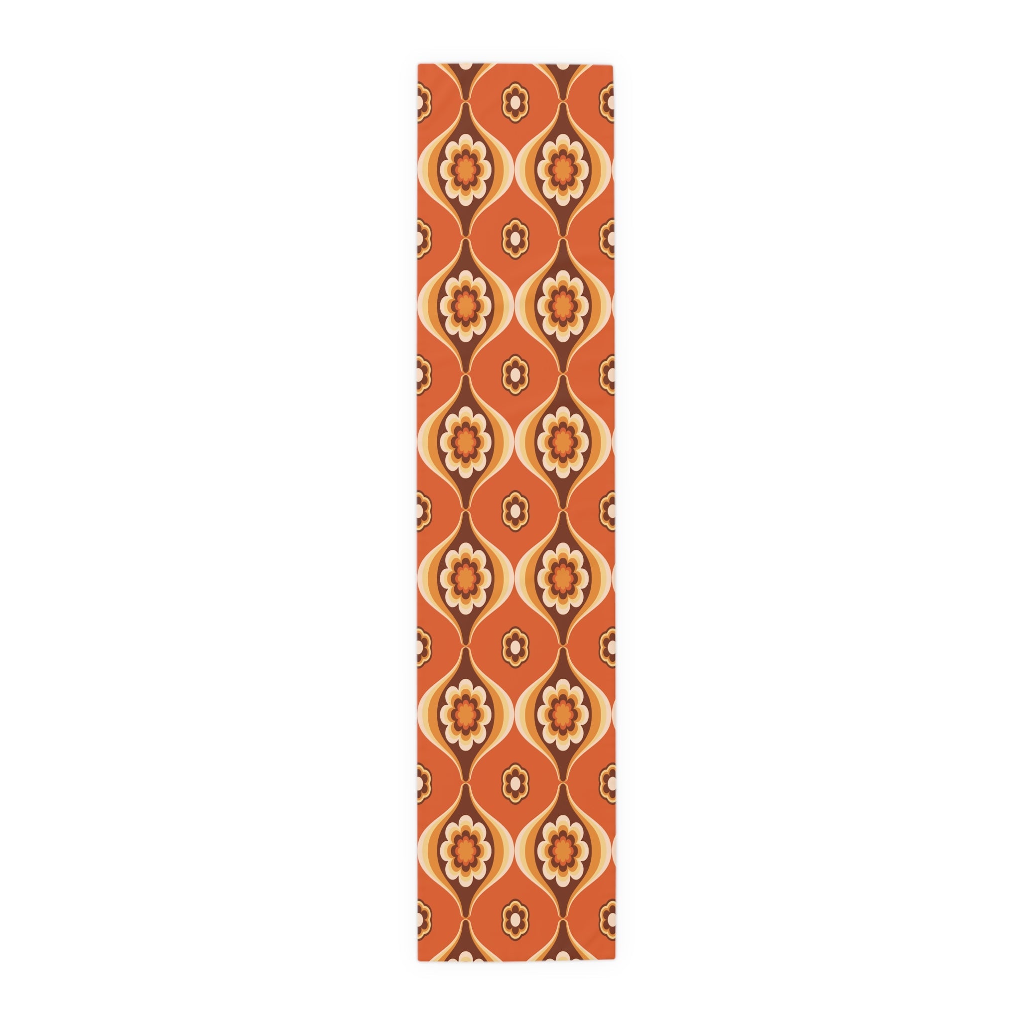 Kate McEnroe New York Retro 70s Mod Floral Table Runner, Mid Century Modern Orange Brown Dining AccentTable Runners11547702429488675937