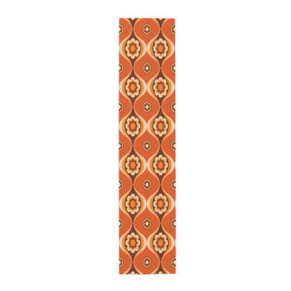 Kate McEnroe New York Retro 70s Mod Floral Table Runner, Mid Century Modern Orange Brown Dining AccentTable Runners11547702429488675937