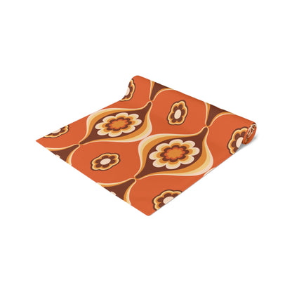 Kate McEnroe New York Retro 70s Mod Floral Table Runner, Mid Century Modern Orange Brown Dining AccentTable Runners11547702429488675937