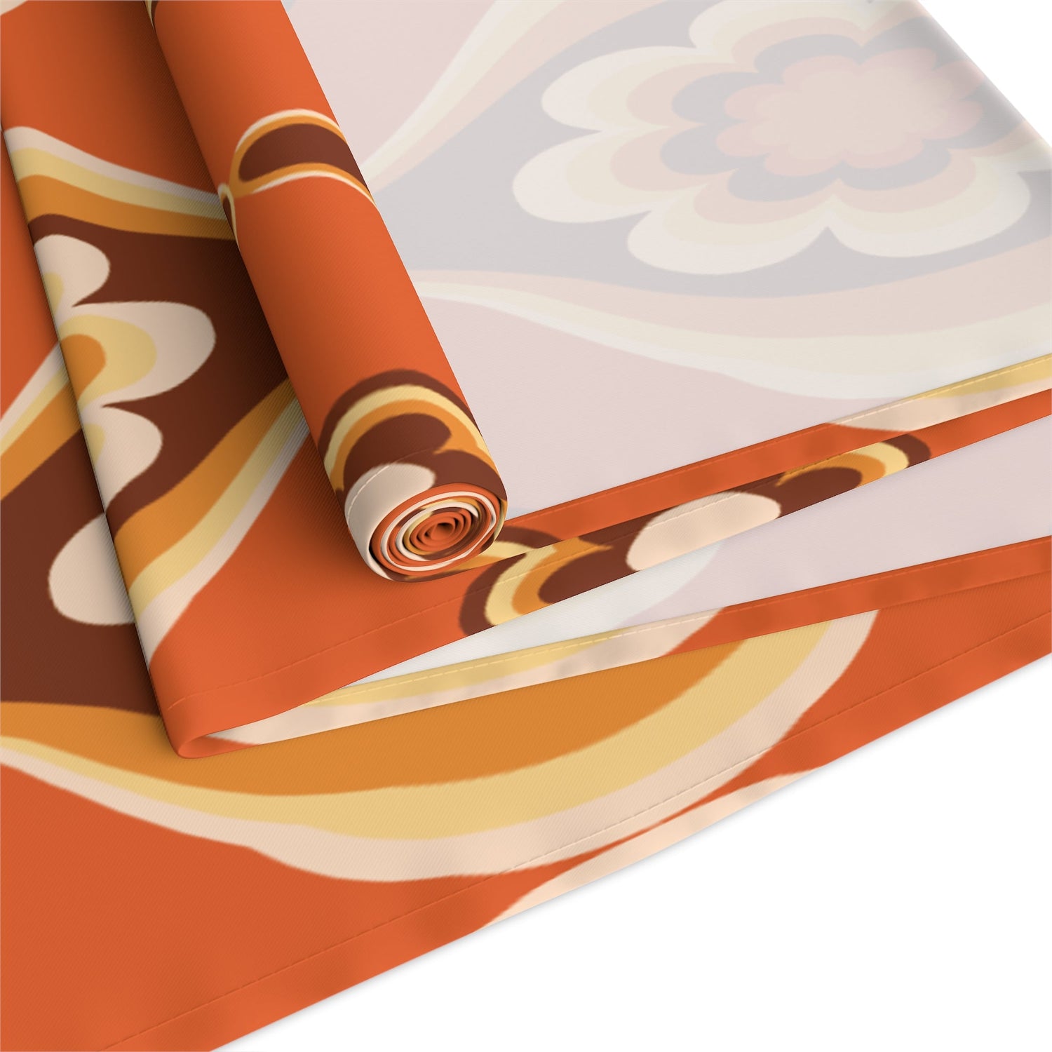 Kate McEnroe New York Retro 70s Mod Floral Table Runner, Mid Century Modern Orange Brown Dining AccentTable Runners11547702429488675937