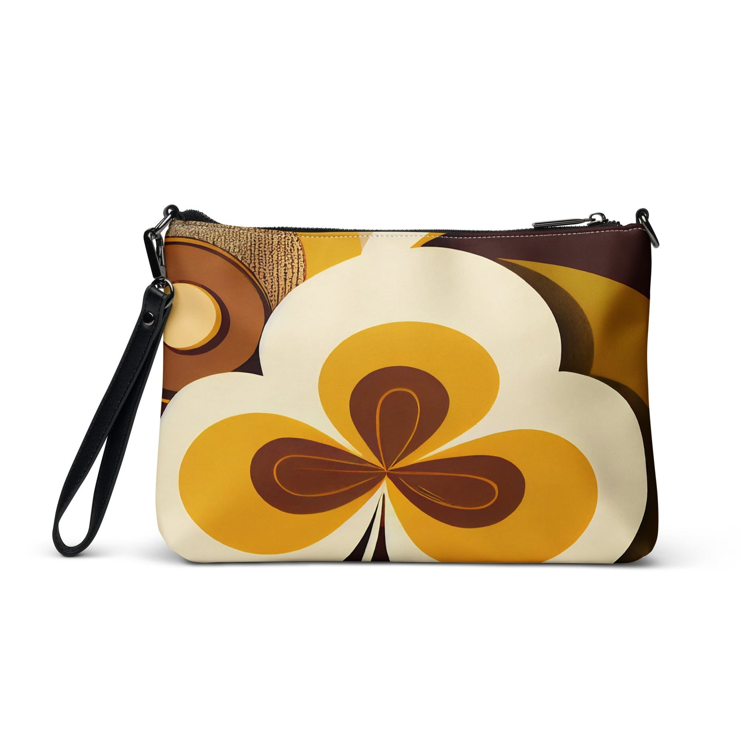 Kate McEnroe New York Retro 70s Mod Flower Power Crossbody Bag, Bold Orange &amp; Brown Geometric Shoulder Bag, Mid Century Modern Fashion AccessoryHandbags9012215_16708