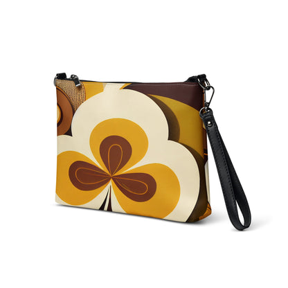 Kate McEnroe New York Retro 70s Mod Flower Power Crossbody Bag, Bold Orange &amp; Brown Geometric Shoulder Bag, Mid Century Modern Fashion AccessoryHandbags9012215_16708