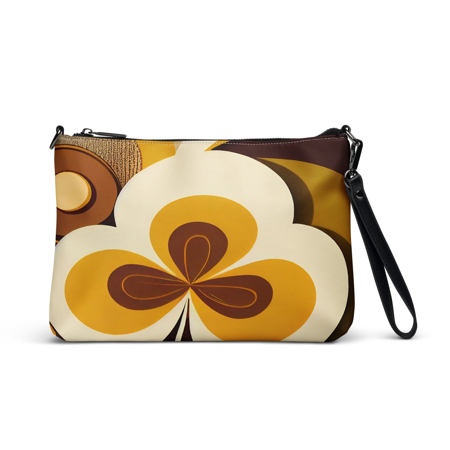 Kate McEnroe New York Retro 70s Mod Flower Power Crossbody Bag, Bold Orange &amp; Brown Geometric Shoulder Bag, Mid Century Modern Fashion AccessoryHandbags9012215_16708