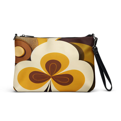 Kate McEnroe New York Retro 70s Mod Flower Power Crossbody Bag, Bold Orange &amp; Brown Geometric Shoulder Bag, Mid Century Modern Fashion AccessoryHandbags9012215_16708