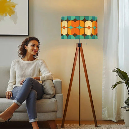 Kate McEnroe New York Retro 70s Mod Geometric Tripod Floor Lamp, Mid Century Modern Orange Teal LightingTripod Floor Lampsx9NljsIKqk