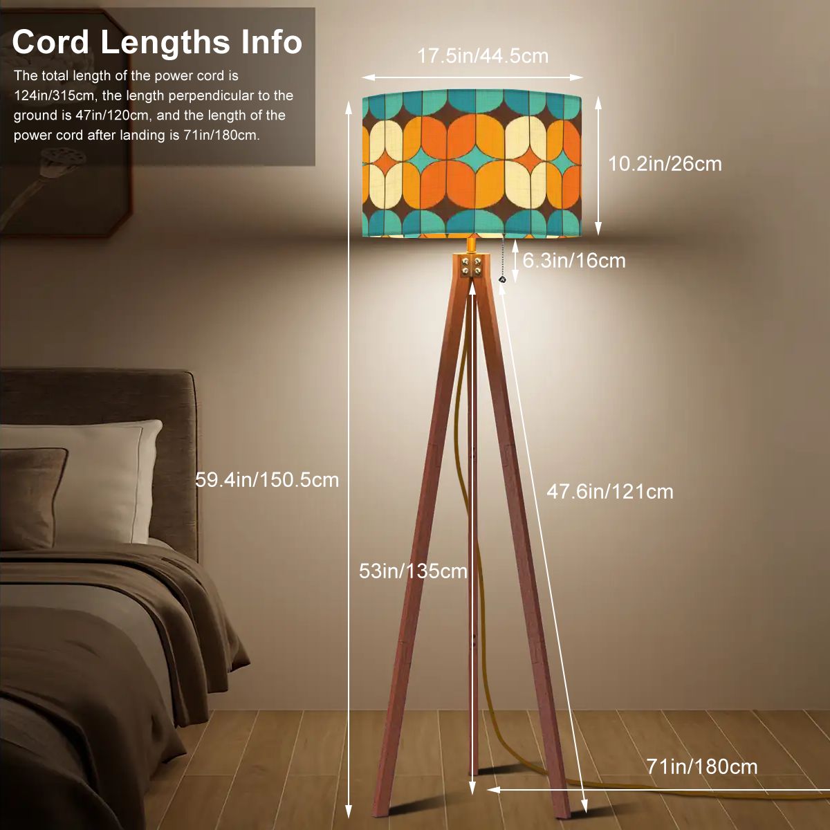 Kate McEnroe New York Retro 70s Mod Geometric Tripod Floor Lamp, Mid Century Modern Orange Teal LightingTripod Floor Lampsx9NljsIKqk