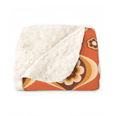 Kate McEnroe New York Retro 70s Orange Floral Sherpa Throw, Groovy Mid Century Modern BlanketBlankets13311808563595151137