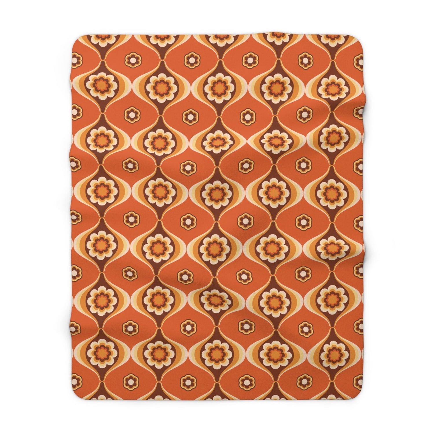 Kate McEnroe New York Retro 70s Orange Floral Sherpa Throw, Groovy Mid Century Modern BlanketBlankets13311808563595151137