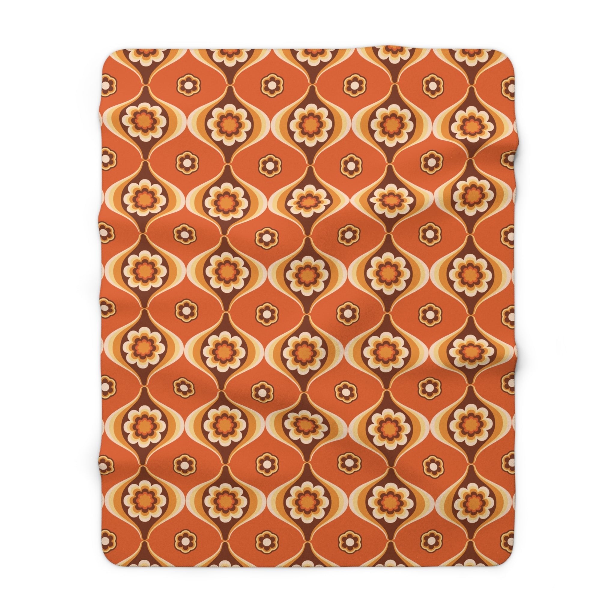 Kate McEnroe New York Retro 70s Orange Floral Sherpa Throw, Groovy Mid Century Modern BlanketBlankets13311808563595151137