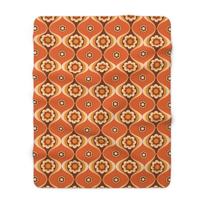 Kate McEnroe New York Retro 70s Orange Floral Sherpa Throw, Groovy Mid Century Modern BlanketBlankets13311808563595151137