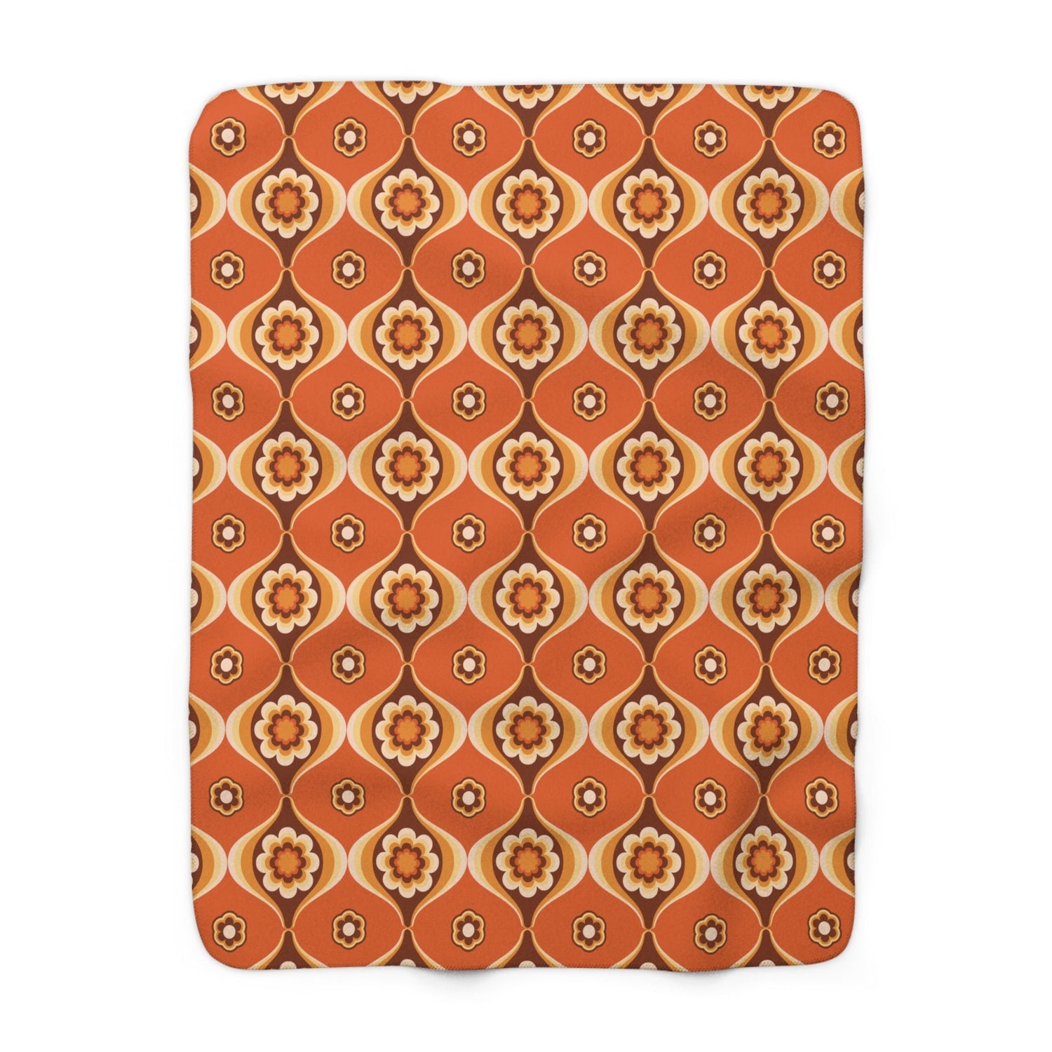 Kate McEnroe New York Retro 70s Orange Floral Sherpa Throw, Groovy Mid Century Modern BlanketBlankets13311808563595151137