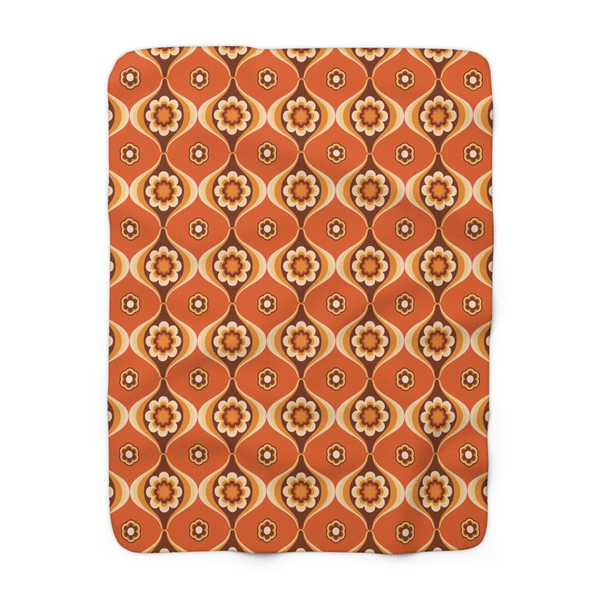 Kate McEnroe New York Retro 70s Orange Floral Sherpa Throw, Groovy Mid Century Modern BlanketBlankets13311808563595151137