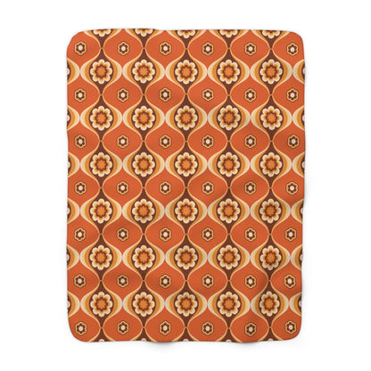Kate McEnroe New York Retro 70s Orange Floral Sherpa Throw, Groovy Mid Century Modern BlanketBlankets13311808563595151137