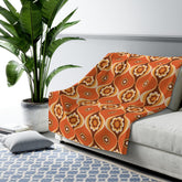 Kate McEnroe New York Retro 70s Orange Floral Sherpa Throw, Groovy Mid Century Modern BlanketBlankets13311808563595151137