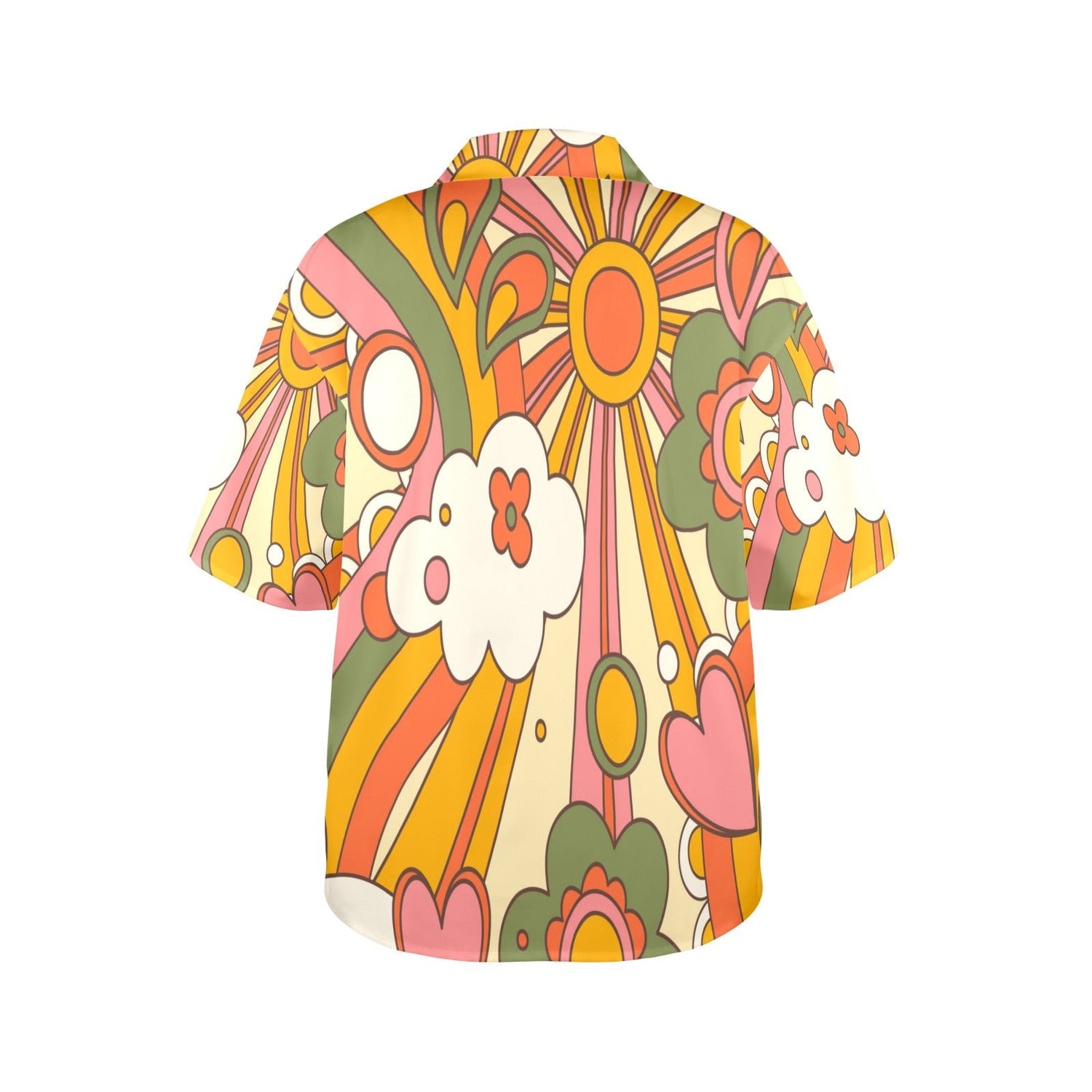 Kate McEnroe New York Retro 70s Psychedelic Hawaiian Shirt, Groovy Sunshine Floral Short Sleeve Button - UpWomen&