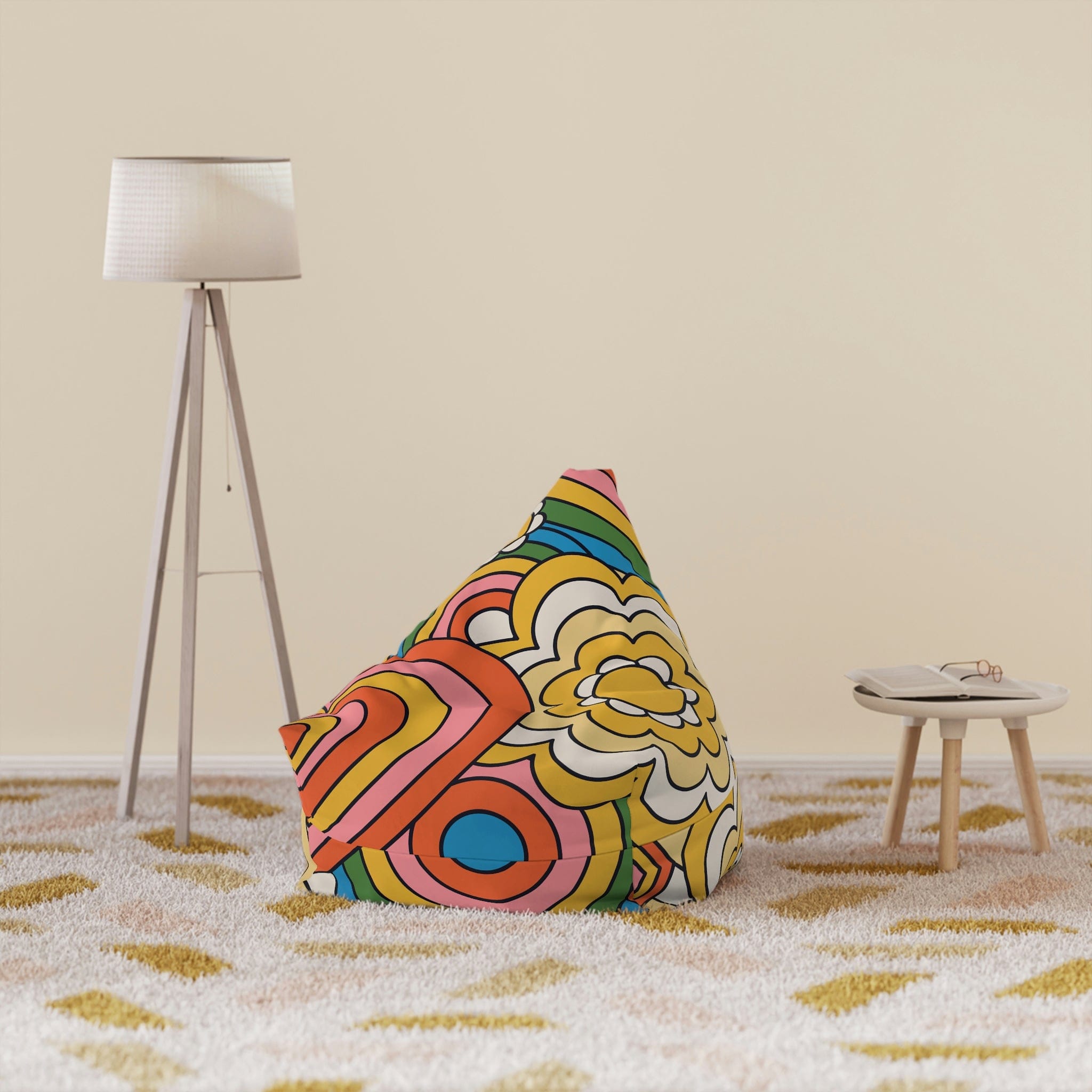 Kate McEnroe New York Retro 70s Psychedelic Hearts and Daisy Flowers Bean Bag Chair CoverBean Bag Chair Covers11044653498426446394