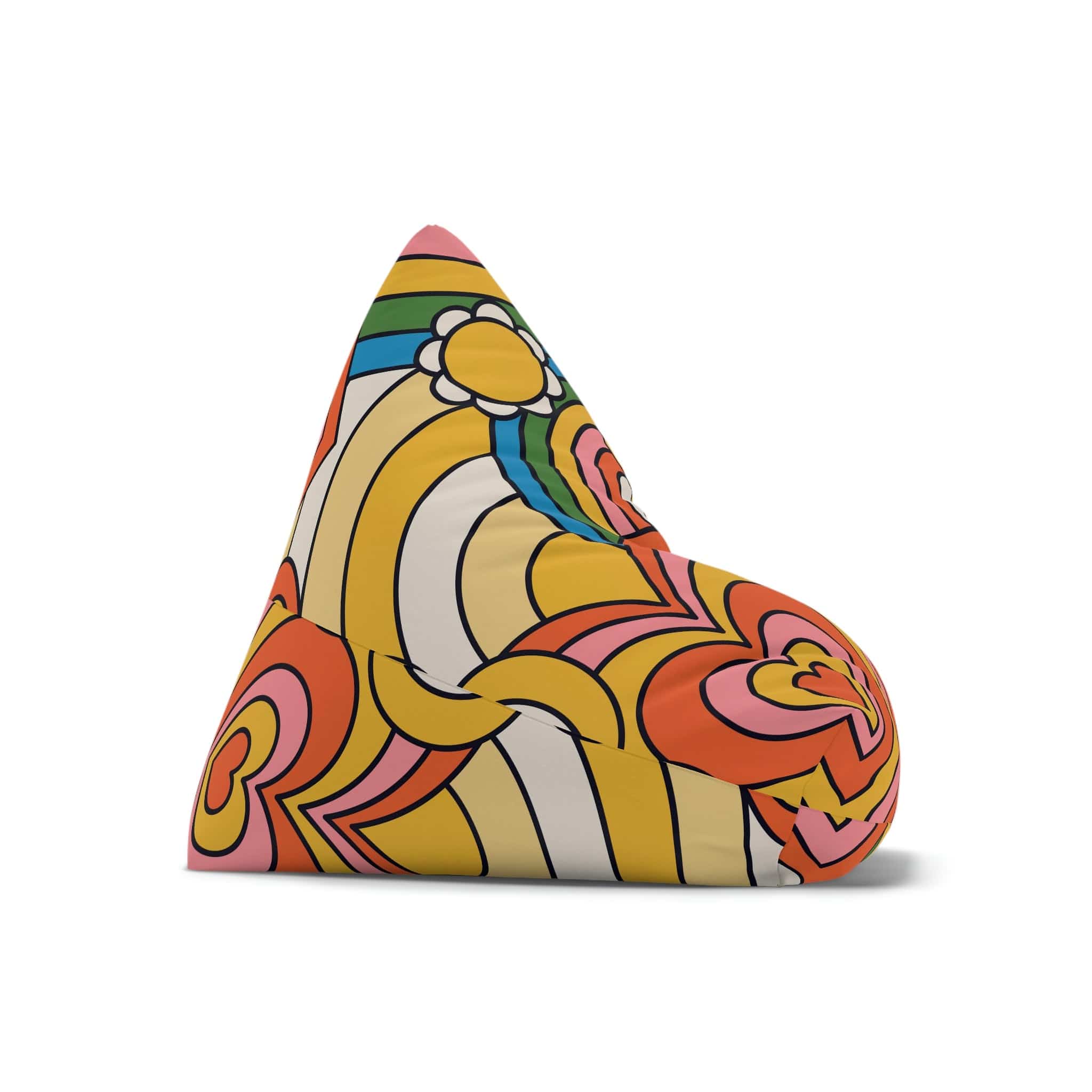 Kate McEnroe New York Retro 70s Psychedelic Hearts and Daisy Flowers Bean Bag Chair CoverBean Bag Chair Covers13616140300572016510