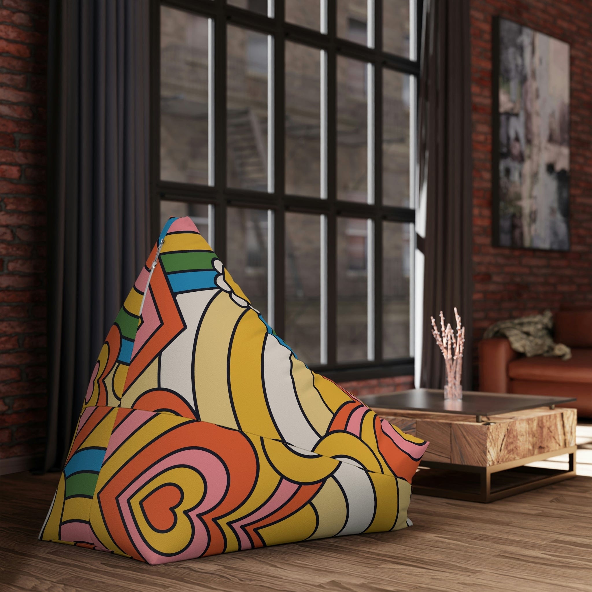 Kate McEnroe New York Retro 70s Psychedelic Hearts and Daisy Flowers Bean Bag Chair CoverBean Bag Chair Covers13616140300572016510