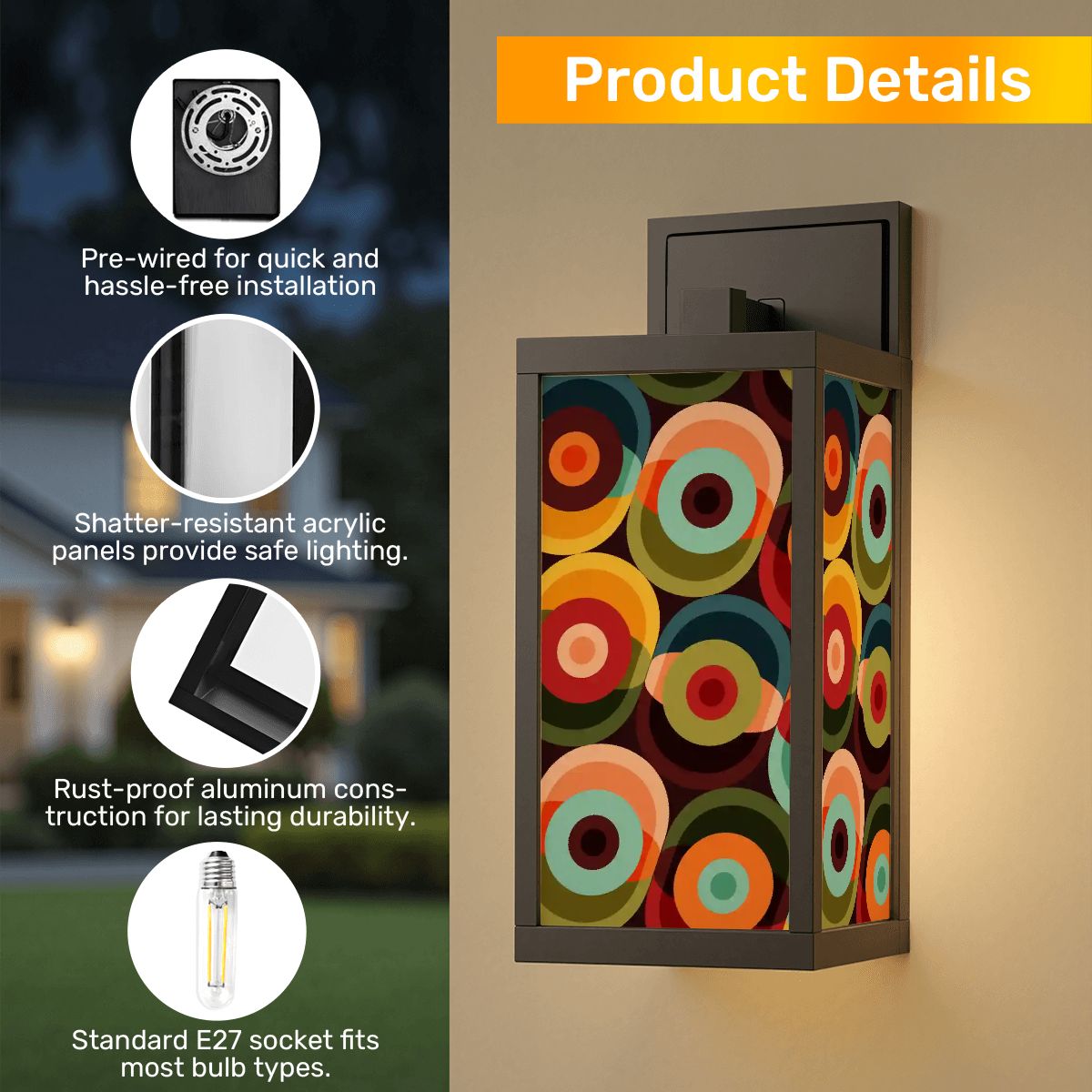 Kate McEnroe New York Retro 70s Psychedelic Orbs Wall Sconce, Mid Century Modern Indoor Outdoor LightOutdoor Wall Lightsp4mYJBtfii