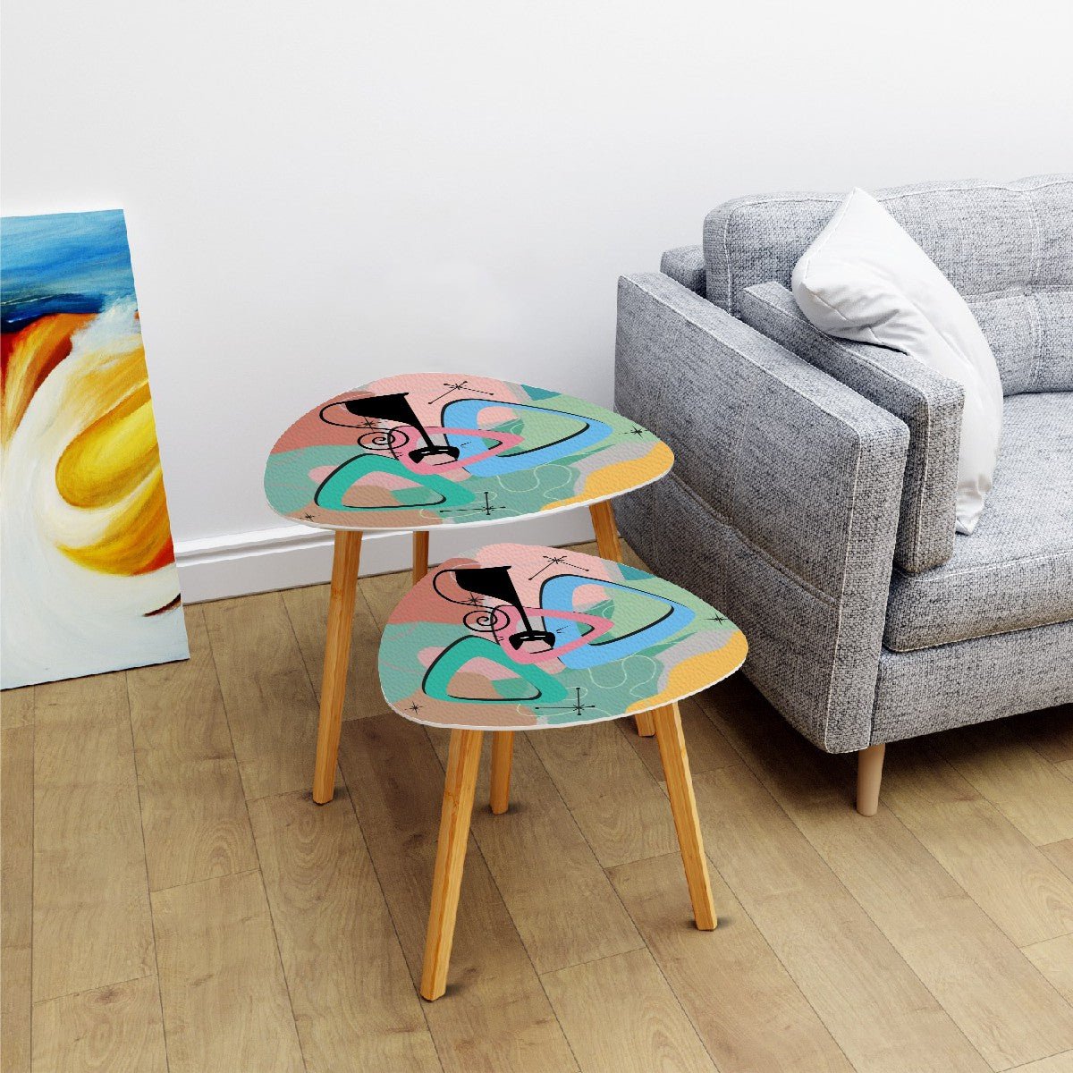 Kate McEnroe New York Retro Abstract Boomerang Nesting Tables, Mid Century Modern Atomic Cat Side Tables, 50s MCM Accent FurnitureNesting TablescGZFasmp7K