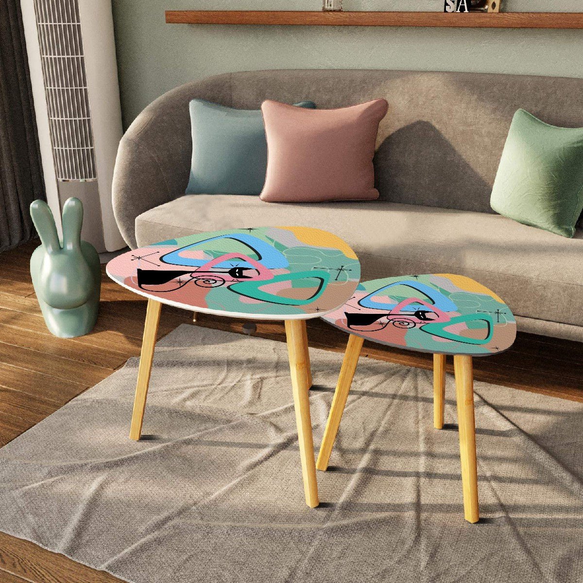 Kate McEnroe New York Retro Abstract Boomerang Nesting Tables, Mid Century Modern Atomic Cat Side Tables, 50s MCM Accent FurnitureNesting TablescGZFasmp7K