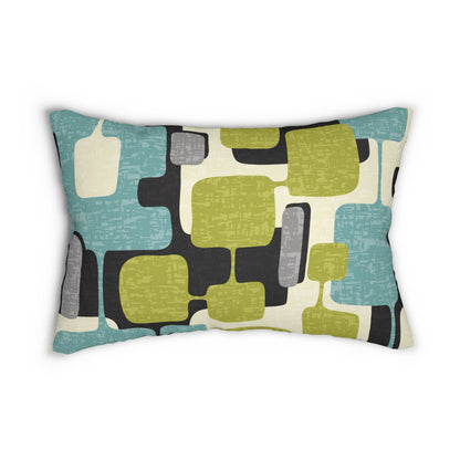 Kate McEnroe New York Retro Abstract Lumbar Pillow, Mid Century Teal. Lime, Modern MCM Home AccentLumbar Pillows26586264028544337582