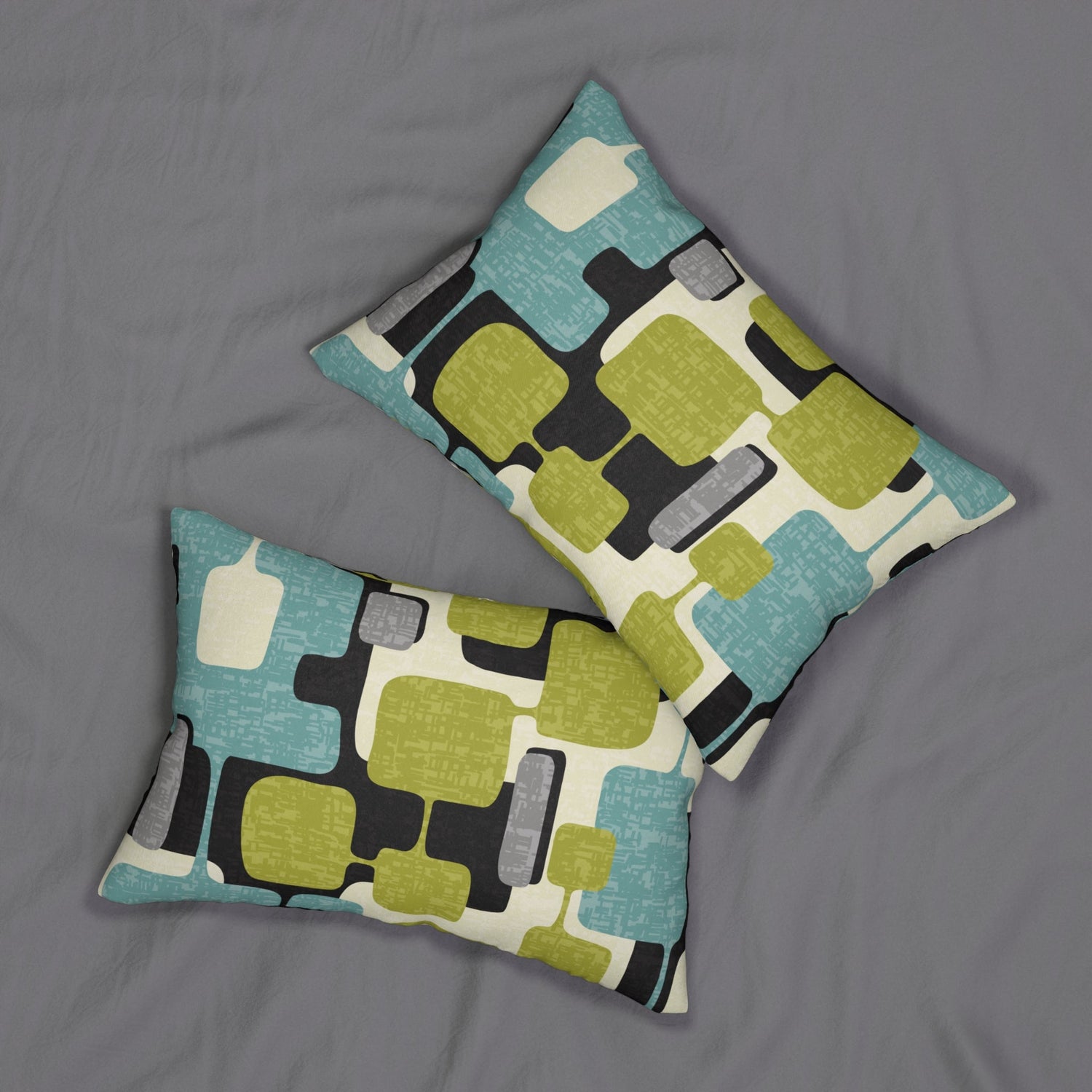 Kate McEnroe New York Retro Abstract Lumbar Pillow, Mid Century Teal. Lime, Modern MCM Home AccentLumbar Pillows26586264028544337582