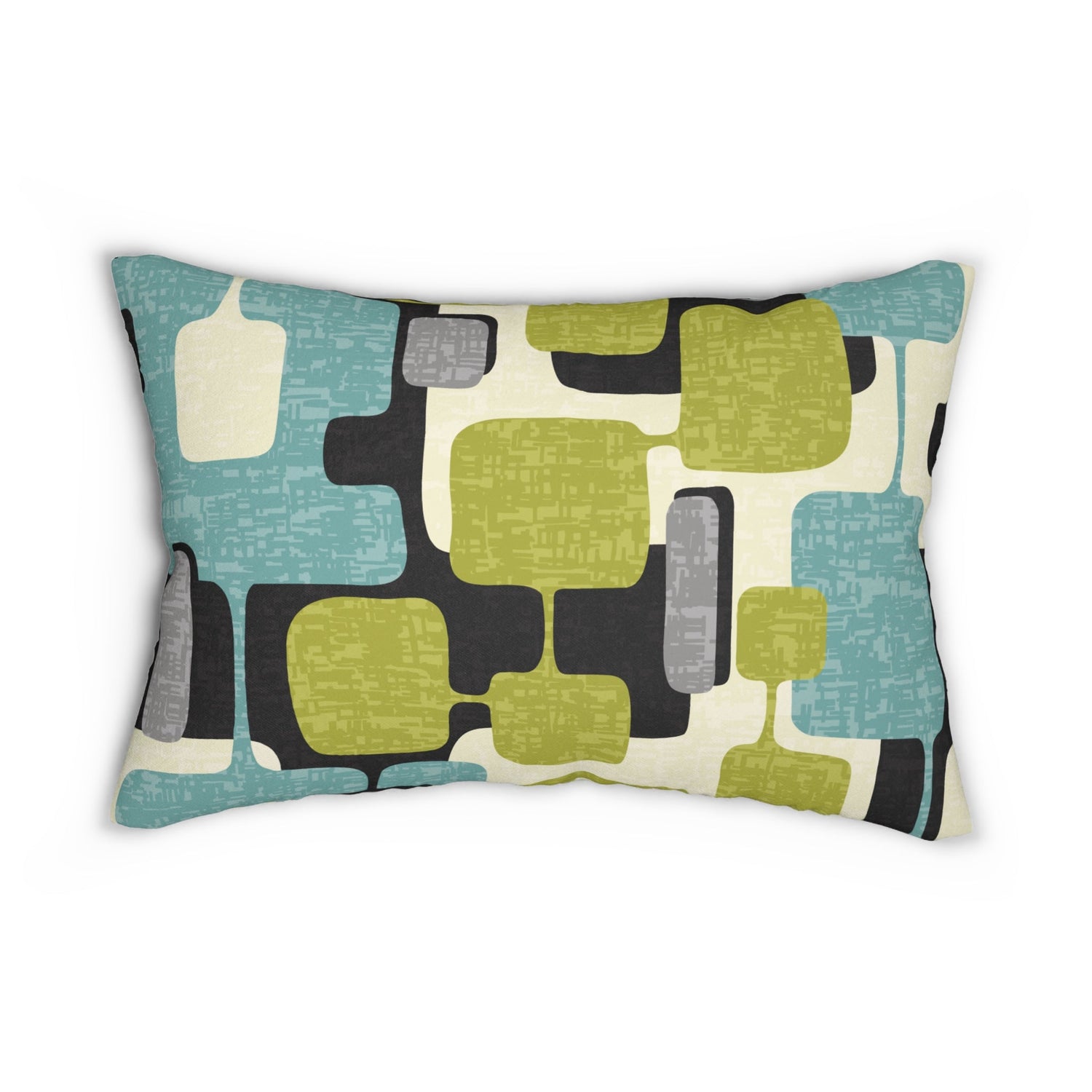 Kate McEnroe New York Retro Abstract Lumbar Pillow, Mid Century Teal. Lime, Modern MCM Home AccentLumbar Pillows26586264028544337582