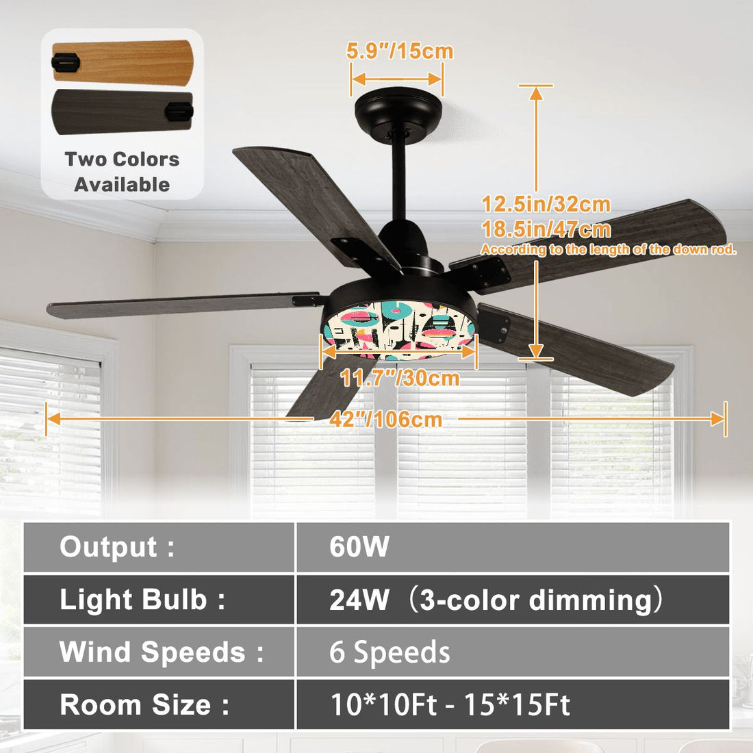 Kate McEnroe New York Retro Abstract Mid Century Modern Geometric Ceiling Fan with LightCeiling FanspaOLIPLAfR