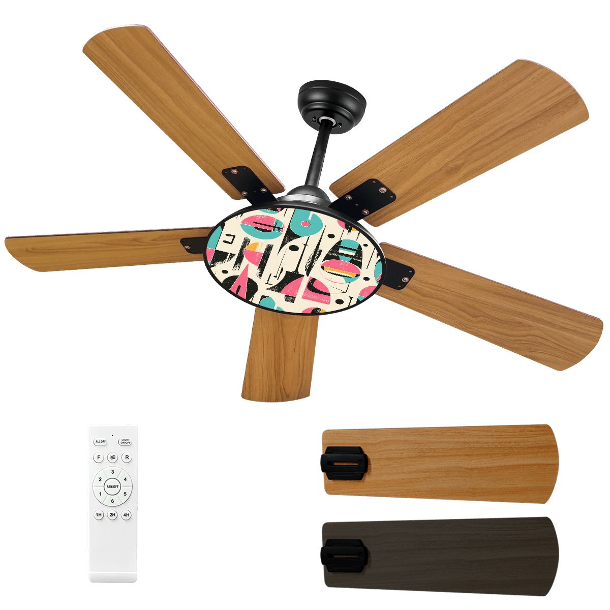 Kate McEnroe New York Retro Abstract Mid Century Modern Geometric Ceiling Fan with LightCeiling FanspaOLIPLAfR